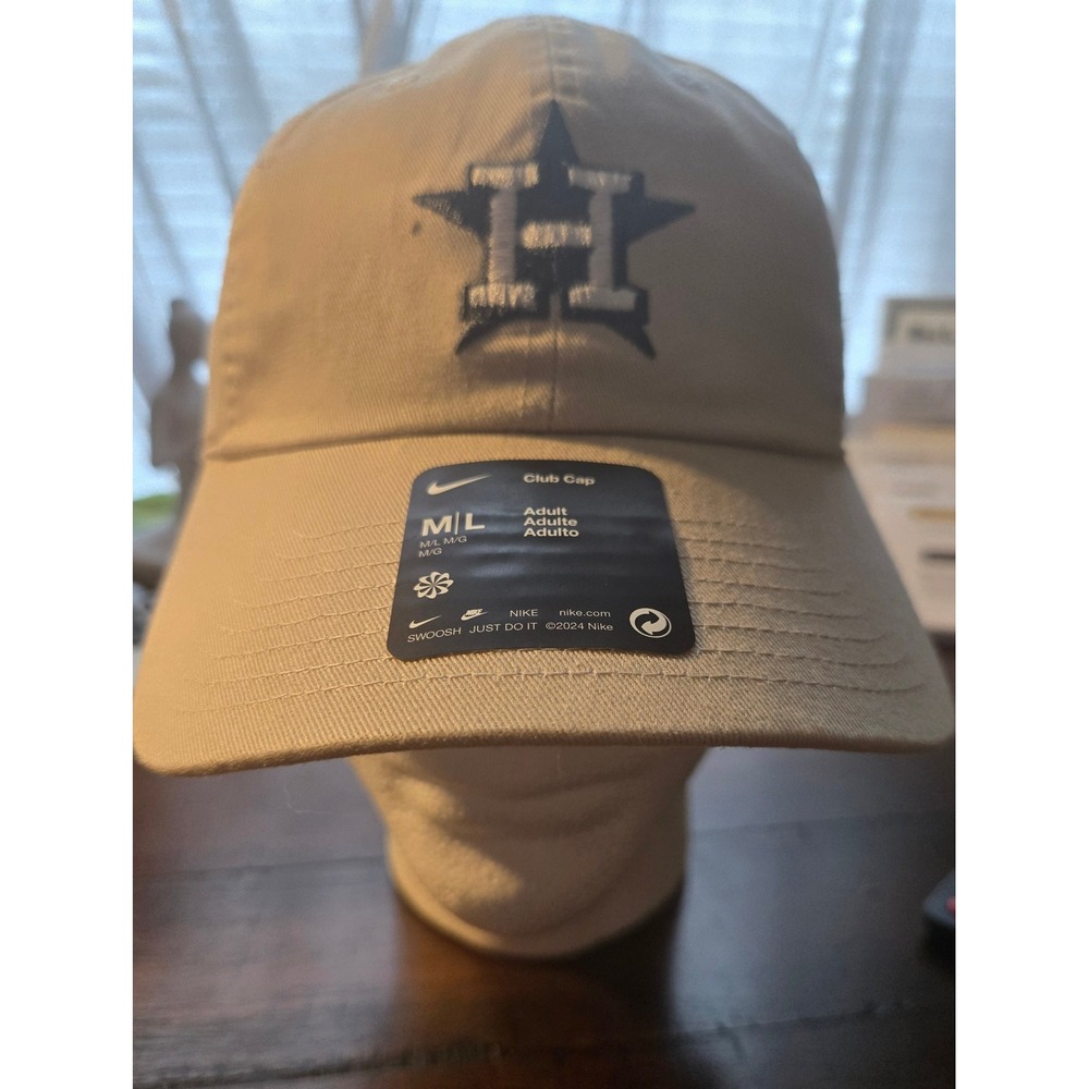 Nike Houston Astros Club Cap Khaki Tan Adjustable Strapback Hat Mens M/L NEW